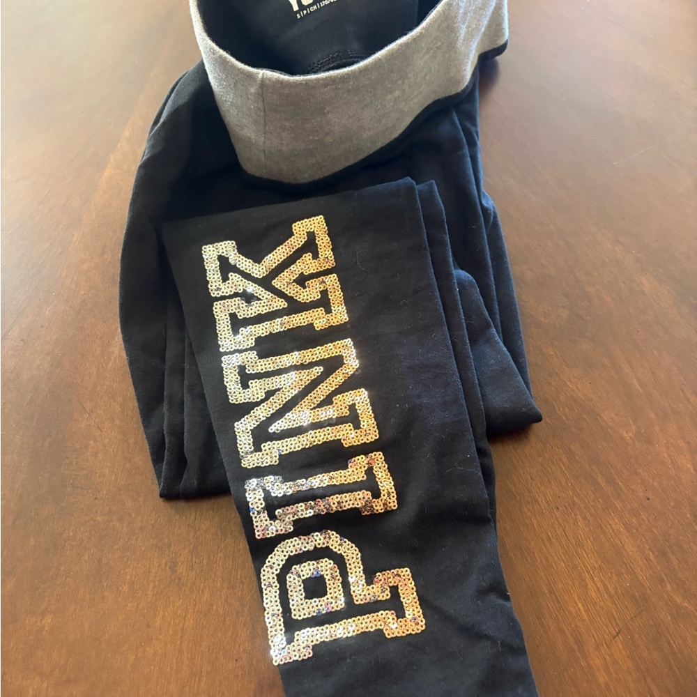 Victoria's Secret Black and Gray Leggings with Sparkling Logo